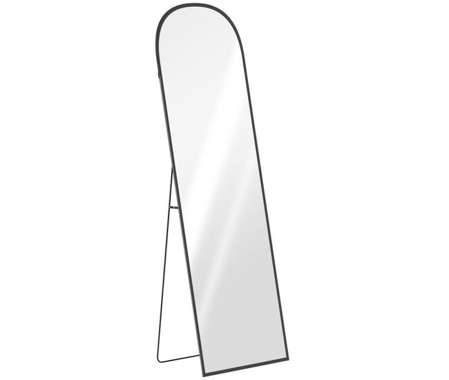 Homcom espelho de pé espelho de corpo inteiro 60x165 cm espelho de parede com estrutura de liga de alumínio e suporte para sala quarto banheiro preto