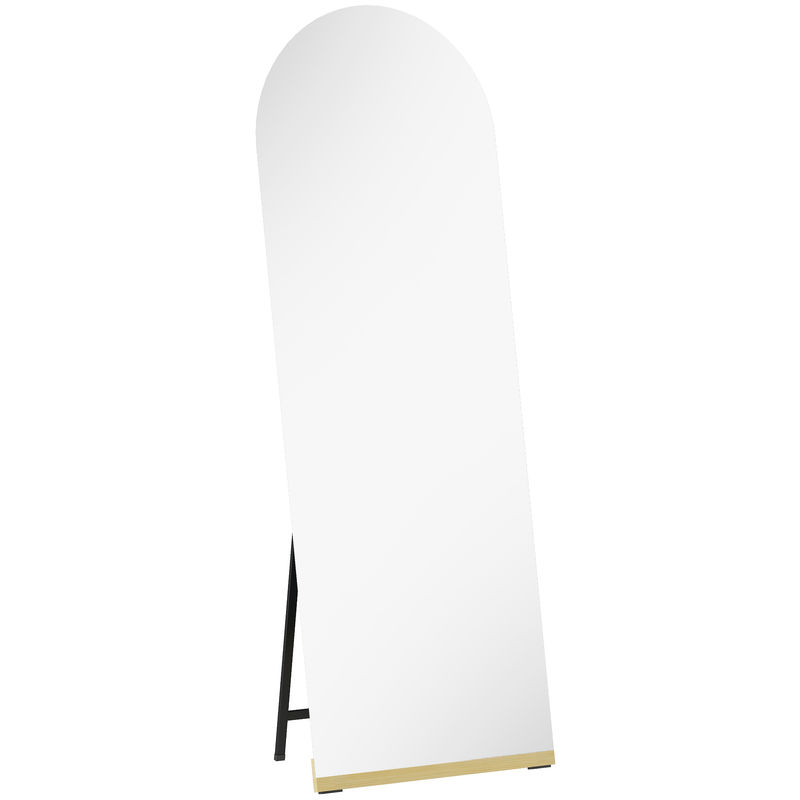 Homcom espelho de pé curvado 160x50 cm espelho de corpo inteiro sem moldura base de madeira para sala quarto corredor entrada prata e preto