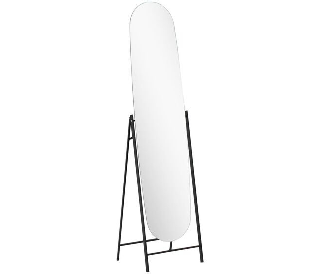 Homcom espelho de pé arqueado 160x40 cm espelho de corpo inteiro sem moldura com suporte de metal para sala quarto closet e entrada preto