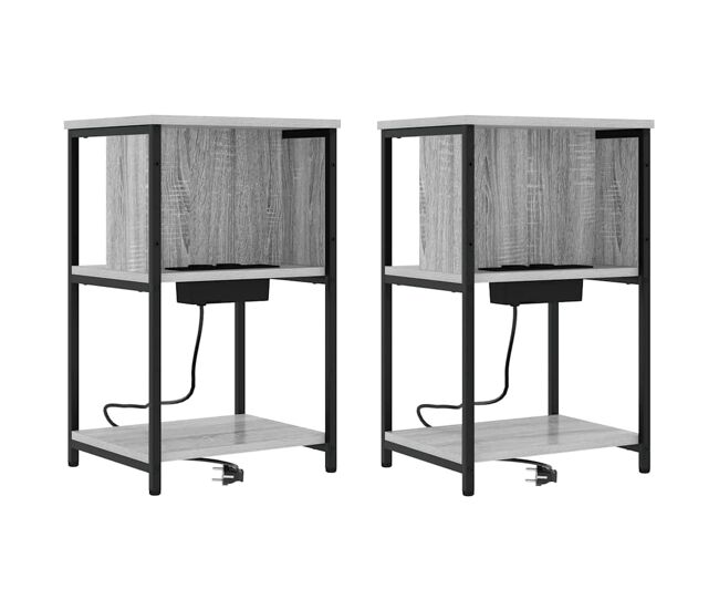 Lote de 2 mesa de cabeceira mesinha de cabeceira - sonoma cinzento 38 x 31 x 61 cm