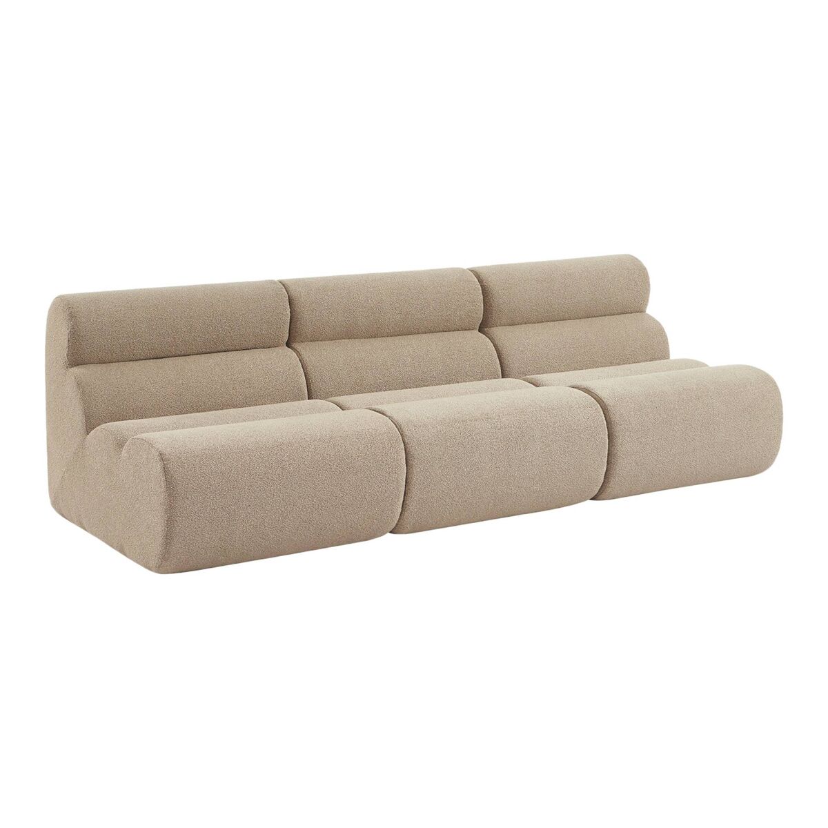 Sofá modular em tecido boucle texturizado de 3 lugares, nova boucle, beige, 81x99x75 cm