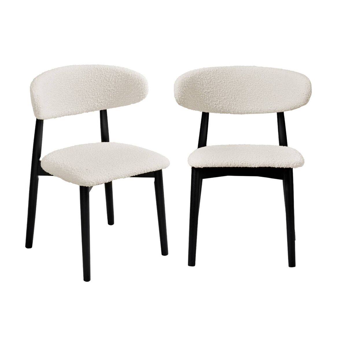 Cadeira em madeira de borracha e tecido boucle, set de 2, paola, noir, 57x50.5x79 cm