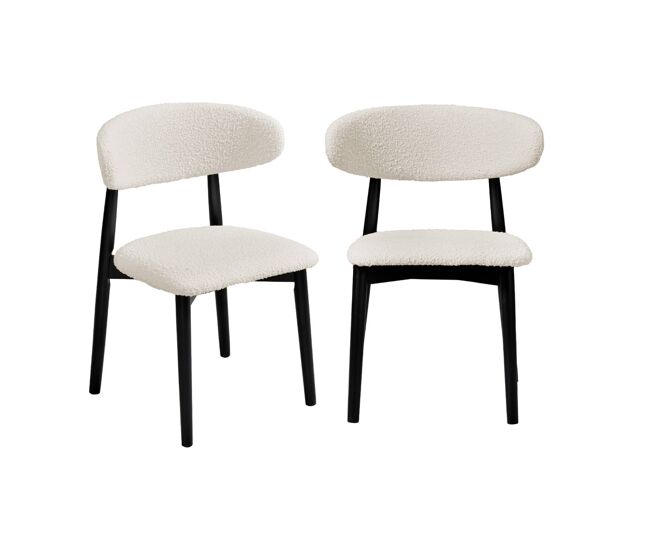 Cadeira em madeira de borracha e tecido boucle, set de 2, paola, noir, 57x50.5x79 cm
