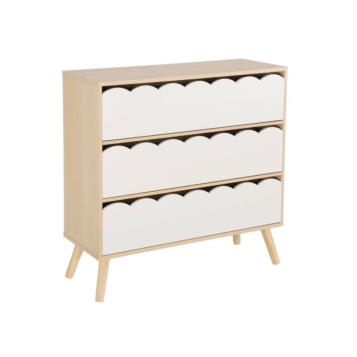 Cômoda infantil efeito madeira 3 gavetas blanc - 80x30x79 cm