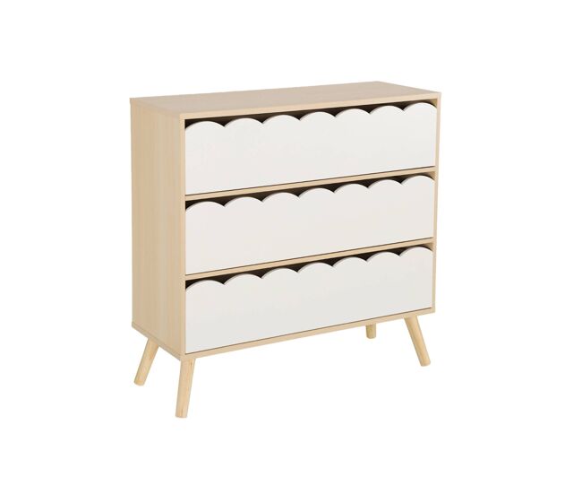 Cômoda infantil efeito madeira 3 gavetas blanc - 80x30x79 cm