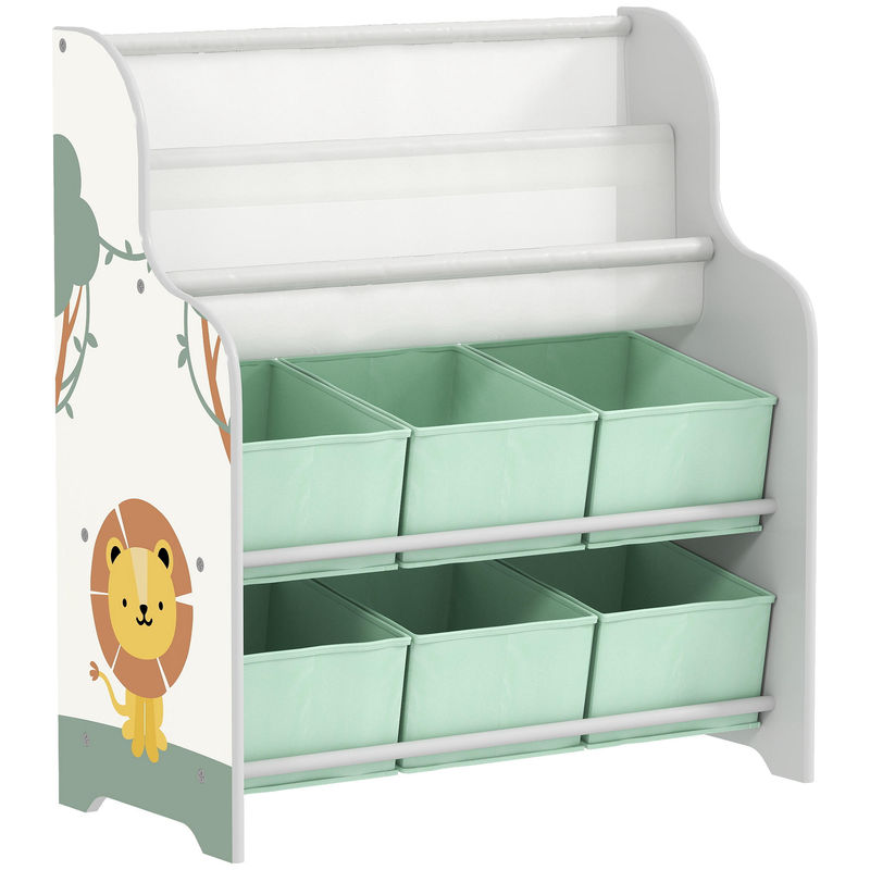 Aiyaplay étagère infantil para brinquedos com 6 caixas de tecido não tecido organizador de brinquedos com 2 étagères para quarto infantil sala de brincar escola infantil 63x30x71 cm verde