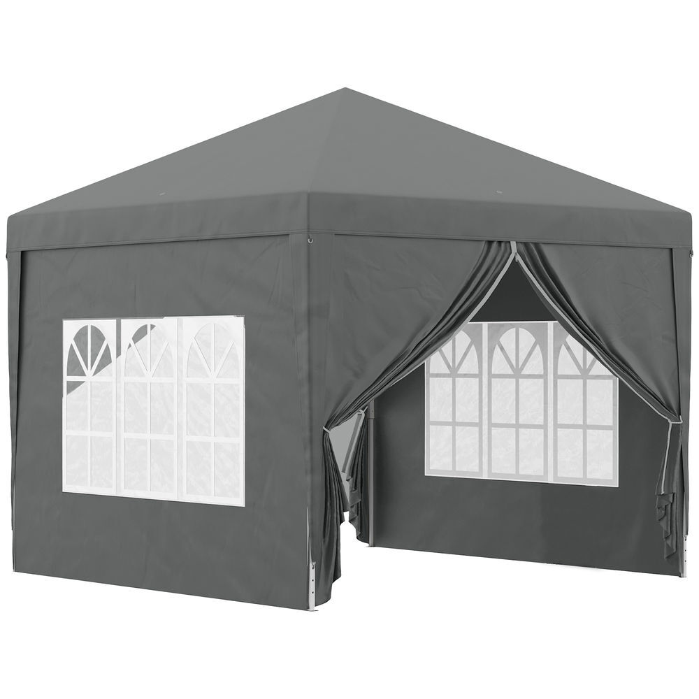 Outsunny tenda de jardim com paredes laterais amovíveis janelas porta com fecho de correr e bolsa de transporte 295x295x196-258 cm cinzento