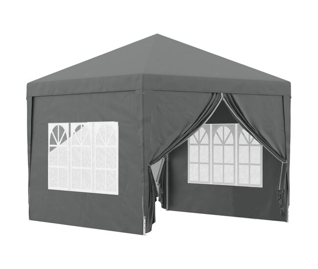 Outsunny tenda de jardim com paredes laterais amovíveis janelas porta com fecho de correr e bolsa de transporte 295x295x196-258 cm cinzento