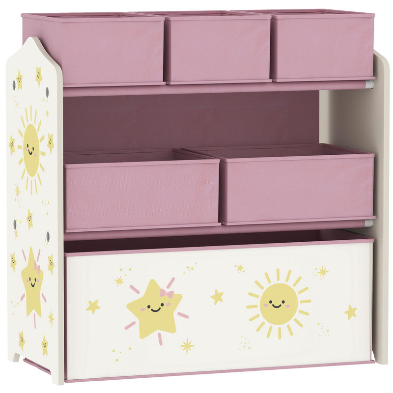 Aiyaplay étagère infantil para brinquedos com 6 caixas em tecido não tecido organizador de brinquedos de 3 níveis para quarto infantil sala de jogos escola infantil 63x30x66 cm rosa