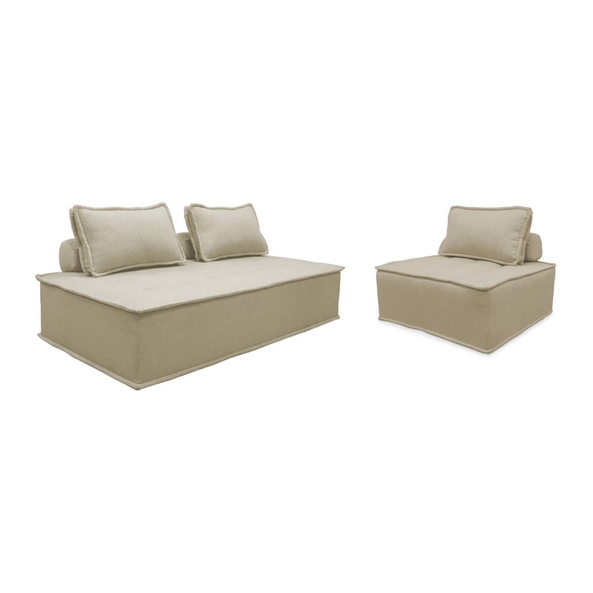 Sofá modular em tecido estofado de 3 lugares, dao, beige, 180x90x78 cm