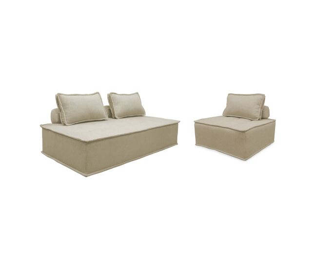 Sofá modular em tecido estofado de 3 lugares, dao, beige, 180x90x78 cm