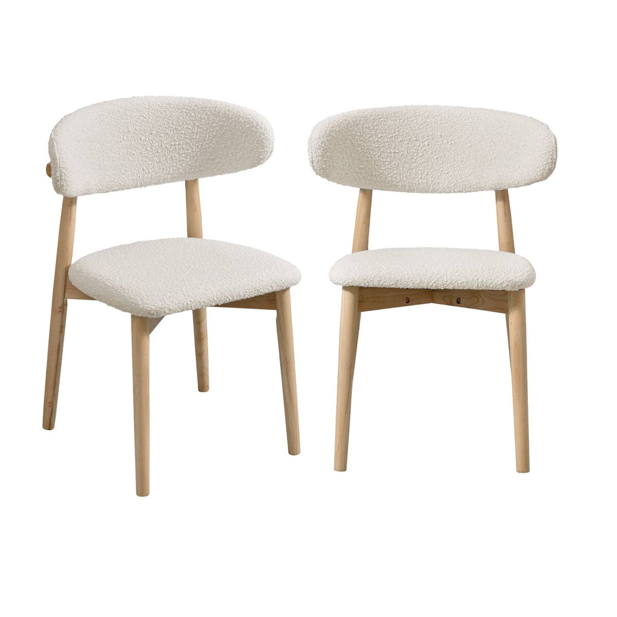 Cadeira em madeira de borracha e tecido boucle, set de 2, paola, natural, 57x50.5x79 cm