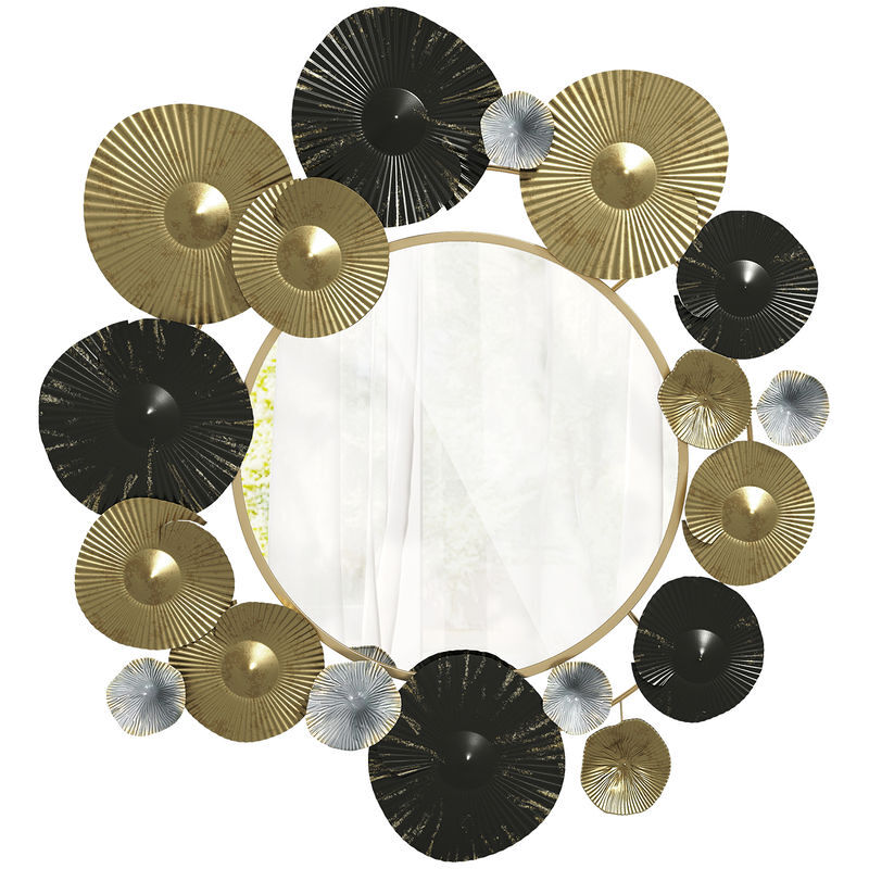 Homcom espelho decorativo de parede decoração de parede metálica com espelho para sala, quarto corredor 84x84 cm dourado e preto