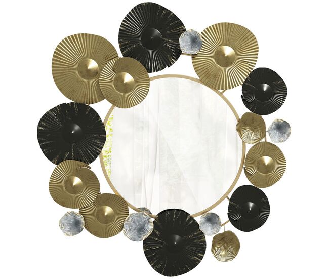 Homcom espelho decorativo de parede decoração de parede metálica com espelho para sala, quarto corredor 84x84 cm dourado e preto
