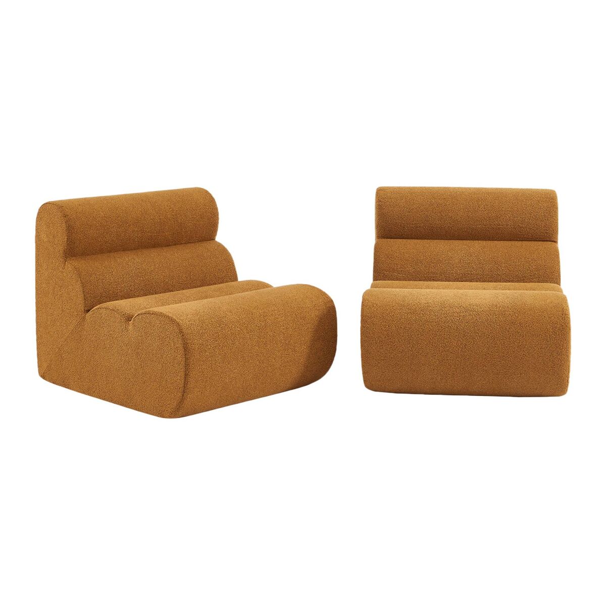 Sofá modular de boucle texturizada de 2 lugares, nova boucle, mostarda, 81x99x75 cm