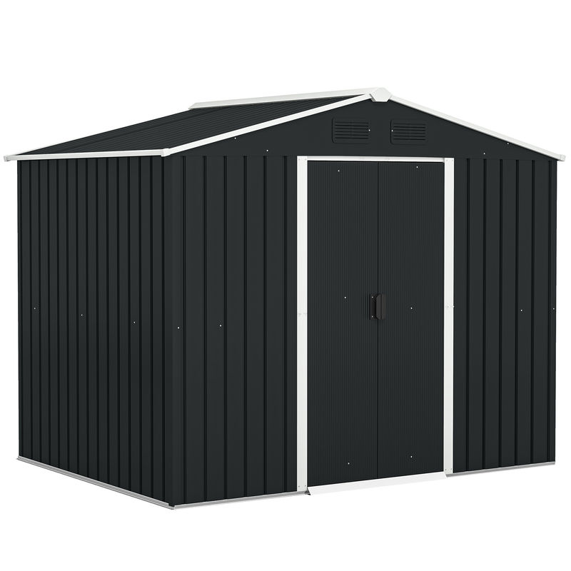Outsunny abrigo de jardim de 3,6 m² 236x174x190 cm abrigo de exterior para armazenamento de ferramentas com portas de correr e 4 janelas de ventilação