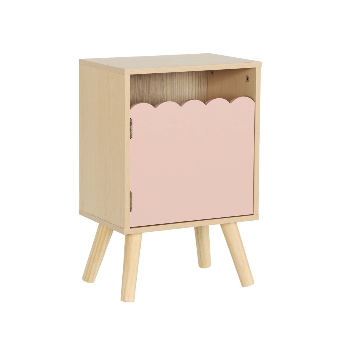 Mesa de cabeceira infantil decor madeira 1 porta, azur, rosa, 34x23.5x52 cm