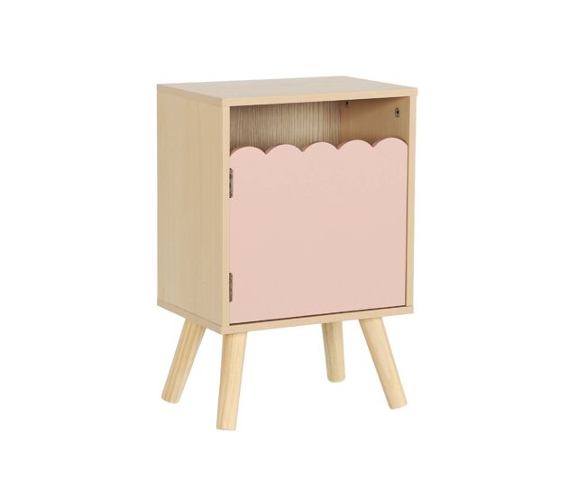 Mesa de cabeceira infantil decor madeira 1 porta, azur, rosa, 34x23.5x52 cm