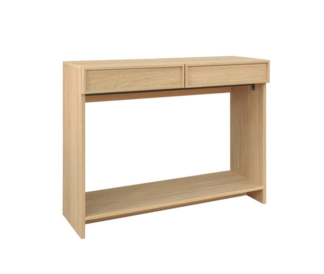 Console em efeito madeira 2 gavetas e prateleira, kuba, natural, 100x33x78 cm