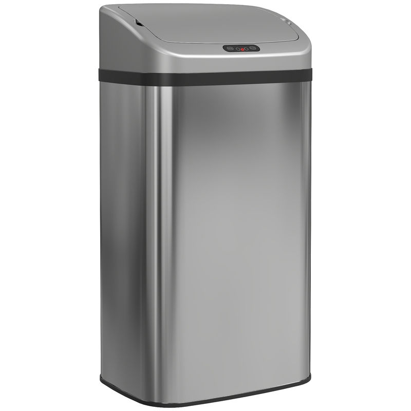 Homcom balde de lixo automático para cozinha 48 l aço inoxidável sensor infravermelho fechamento automático antimarcas de dedos para escritório
