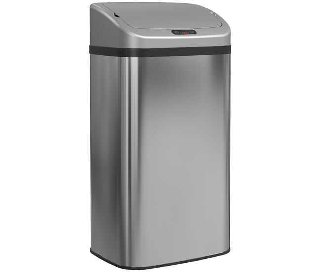 Homcom balde de lixo automático para cozinha 48 l aço inoxidável sensor infravermelho fechamento automático antimarcas de dedos para escritório