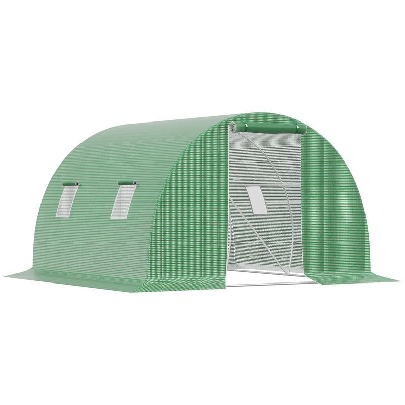 Outsunny estufa de exterior 3x3x2 m, estufa de túnel com porta enrolável, 4 janelas de rede, cobertura em pe 140g/m² e estrutura de aço galvanizado,