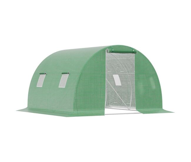 Outsunny estufa de exterior 3x3x2 m, estufa de túnel com porta enrolável, 4 janelas de rede, cobertura em pe 140g/m² e estrutura de aço galvanizado,