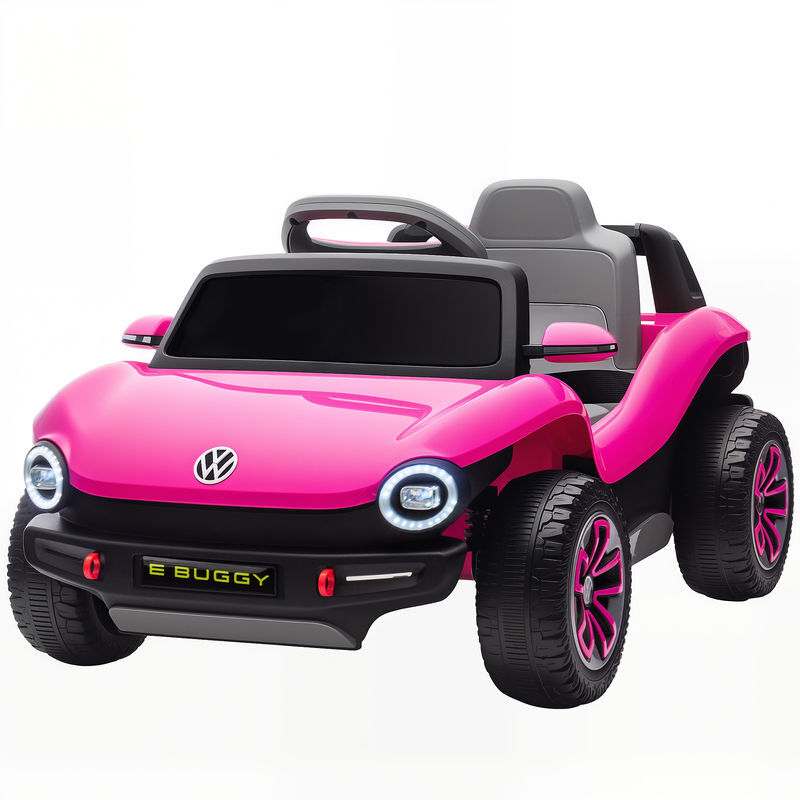 Aiyaplay carro électrique para enfants acima de 3 anos volkswagen e-buggy bateria 12v com controlo remoto 2,4 g rodas com suspensão faróis led música usb e motor duplo 98x56,5x47 cm rosa