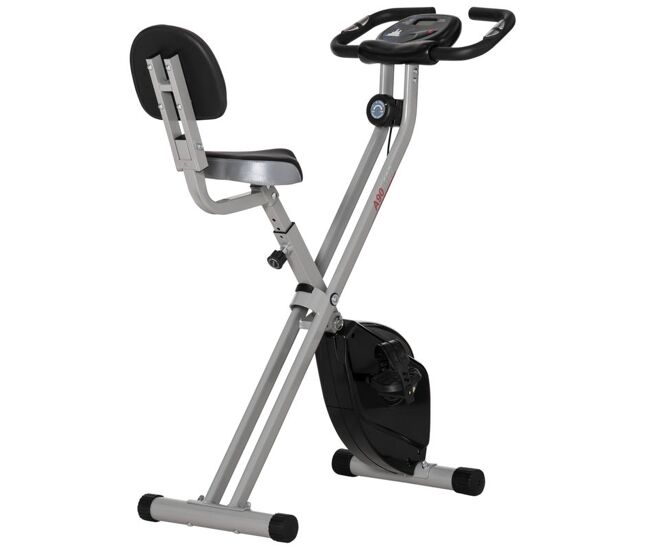 Homcom bicicleta estática dobrável com 8 níveis de resistência magnética bicicleta vertical com volante de inércia ritmo cardíaco pulsómetro assento ajustável carga 110 kg 43x97x109 cm gris