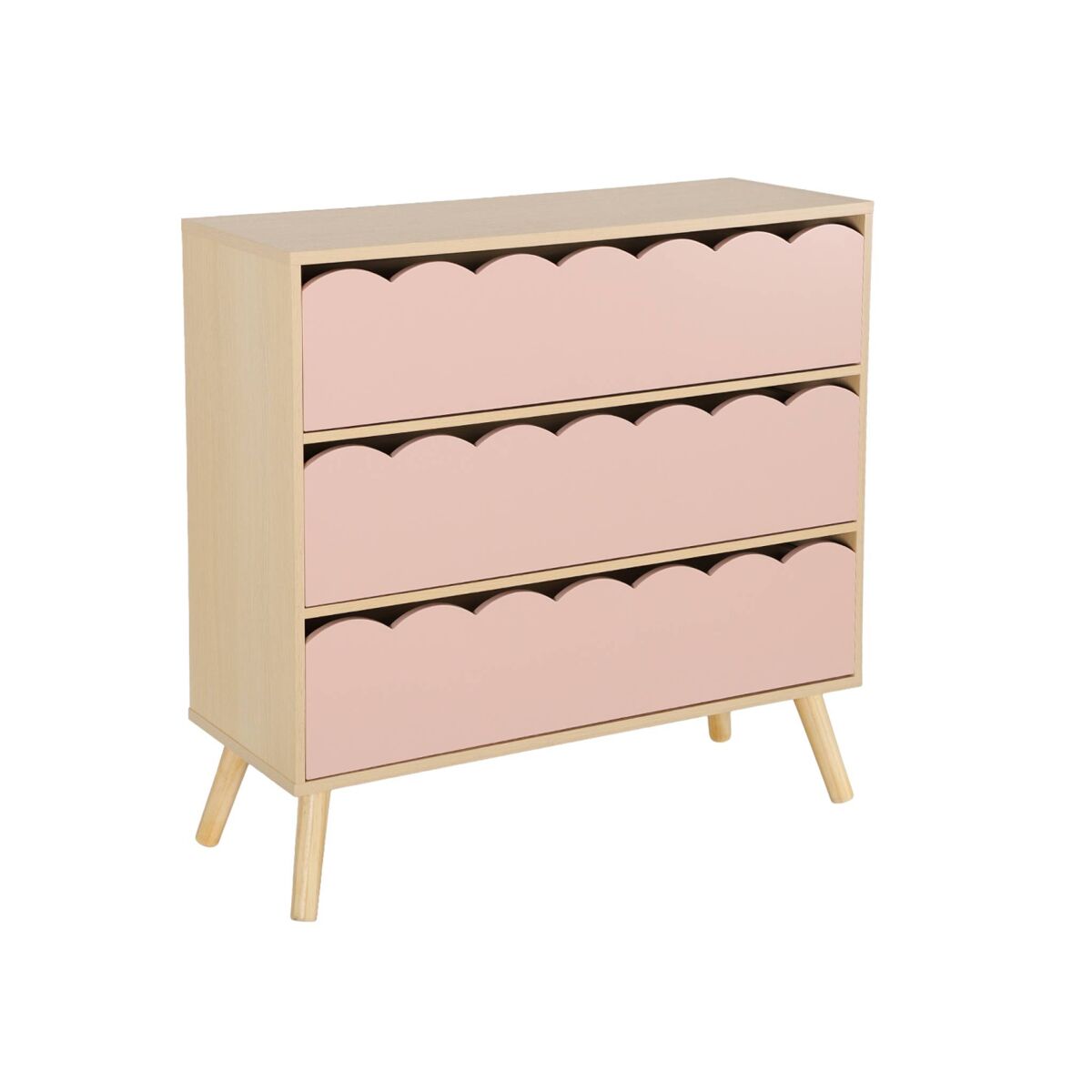 Cômoda infantil efeito madeira 3 gavetas rosa - 80x30x79 cm