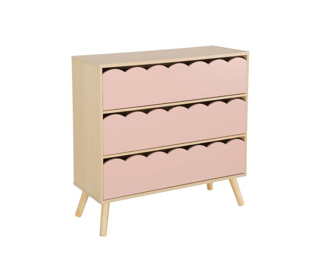 Cômoda infantil efeito madeira 3 gavetas rosa - 80x30x79 cm