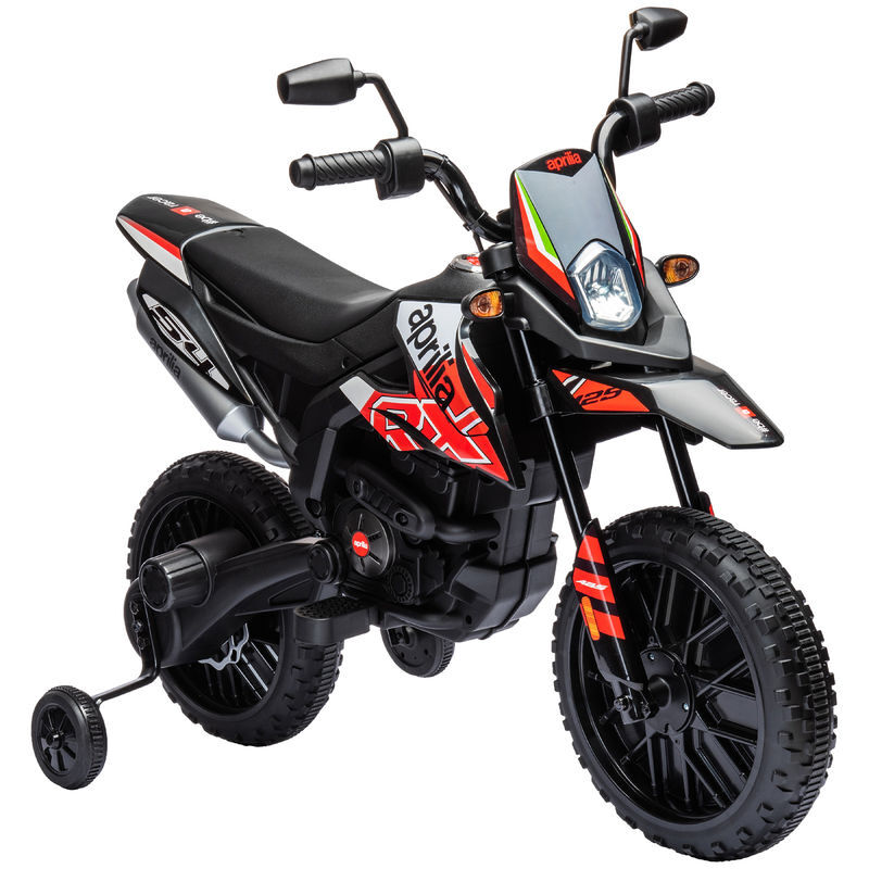 Aiyaplay mota électrique infantil com licença oficial aprilia 12v 25w rodas de apoio removíveis farol música porta usb e amortecedor traseiro rouge