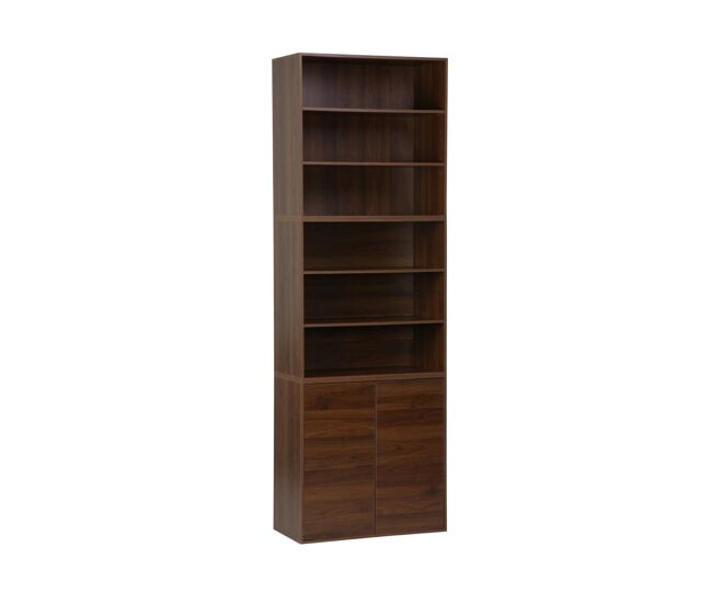 Étagère, biblioteca modulável decoração madeira, 2 portas e 5 étagères, kompo, madeira de nogueira, 70x35x210 cm
