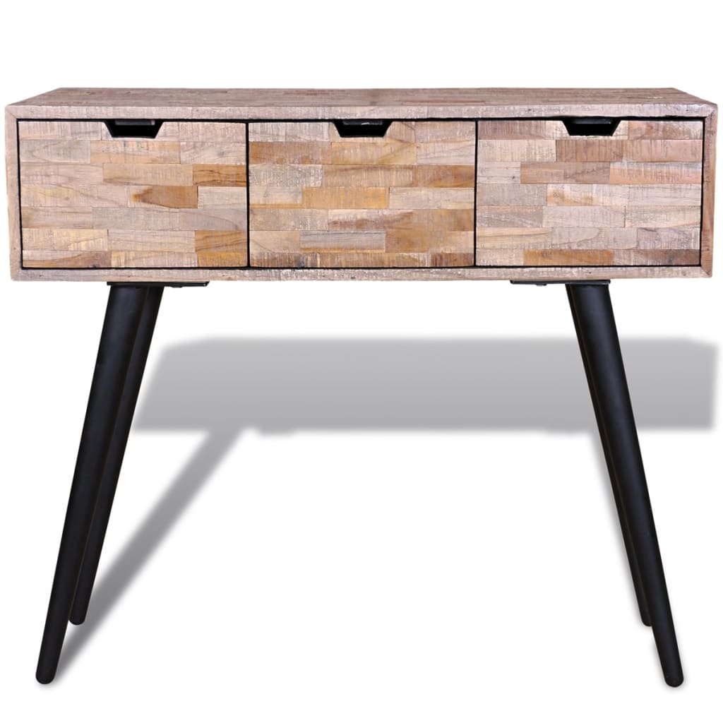 Mesa consola - mesa de entrada com 3 gavetas, madeira de teca reciclada