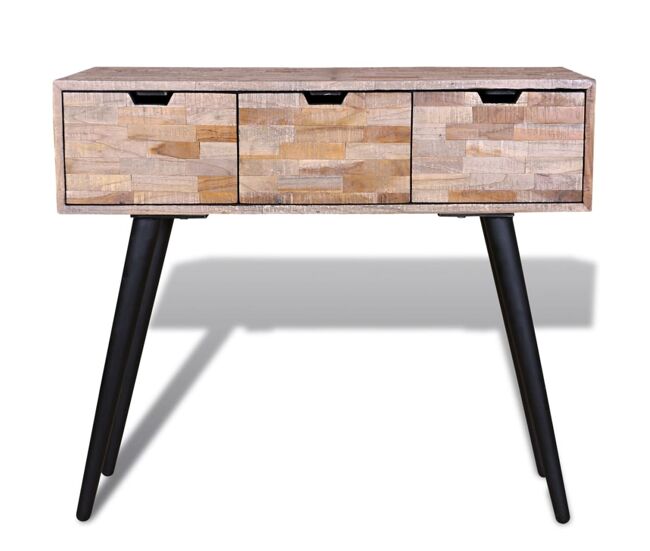 Mesa consola - mesa de entrada com 3 gavetas, madeira de teca reciclada