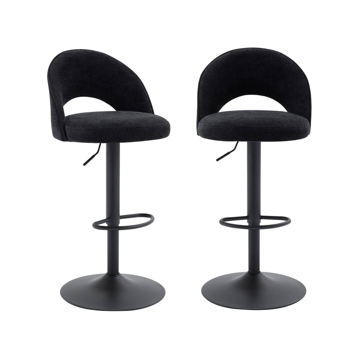 Banco de bar ajustável metal e tecido com base noire, set de 2, abby, noir, 49x49x110 cm