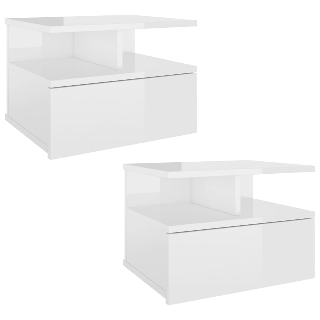 Lote de 2 mesas de cabeceira suspensa mesinhas de cabeceira - 40x31x27 cm branco brilhante