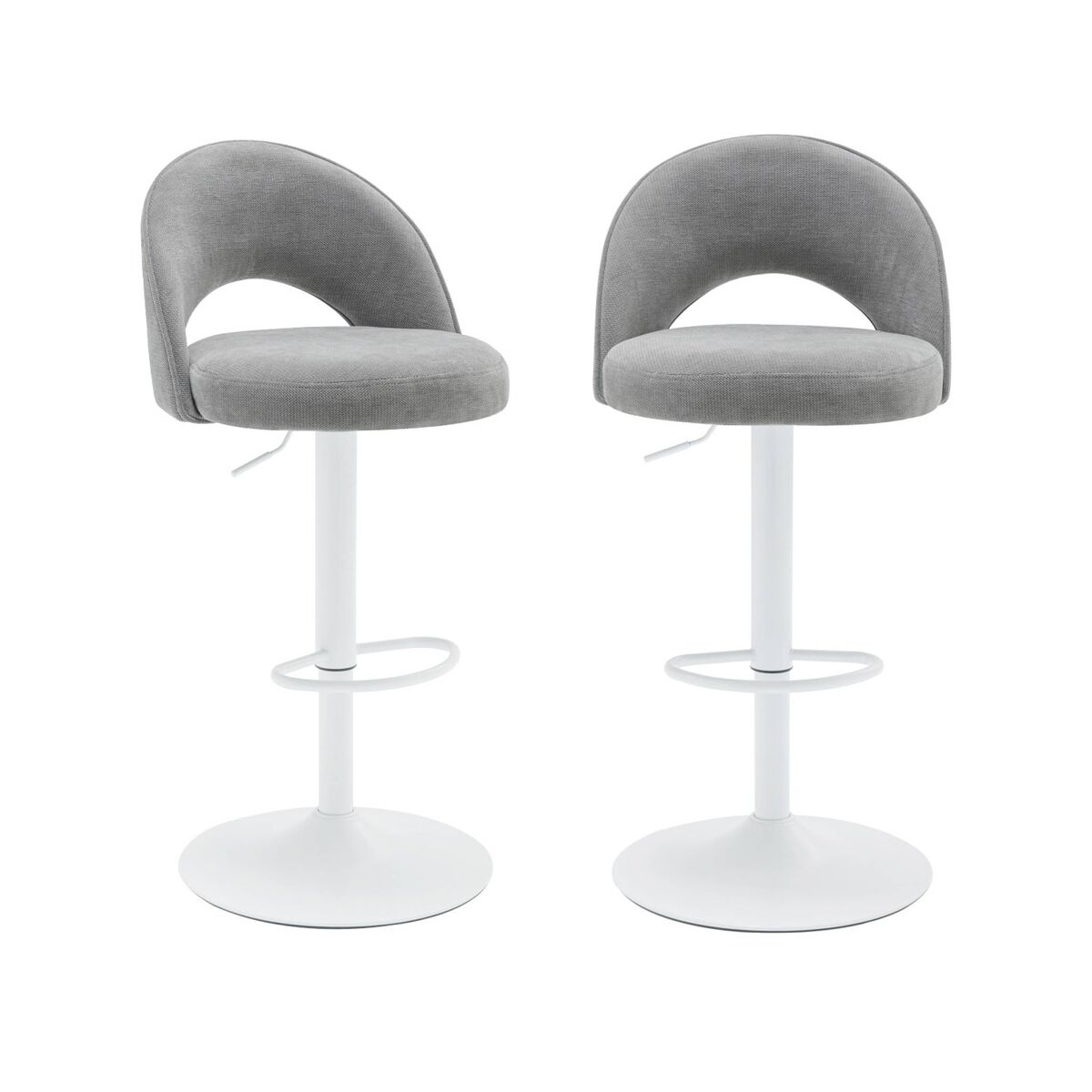 Banqueta de bar ajustável metal e tecido com base branca, set de 2 , abby, cinza claro, 49x49x110 cm