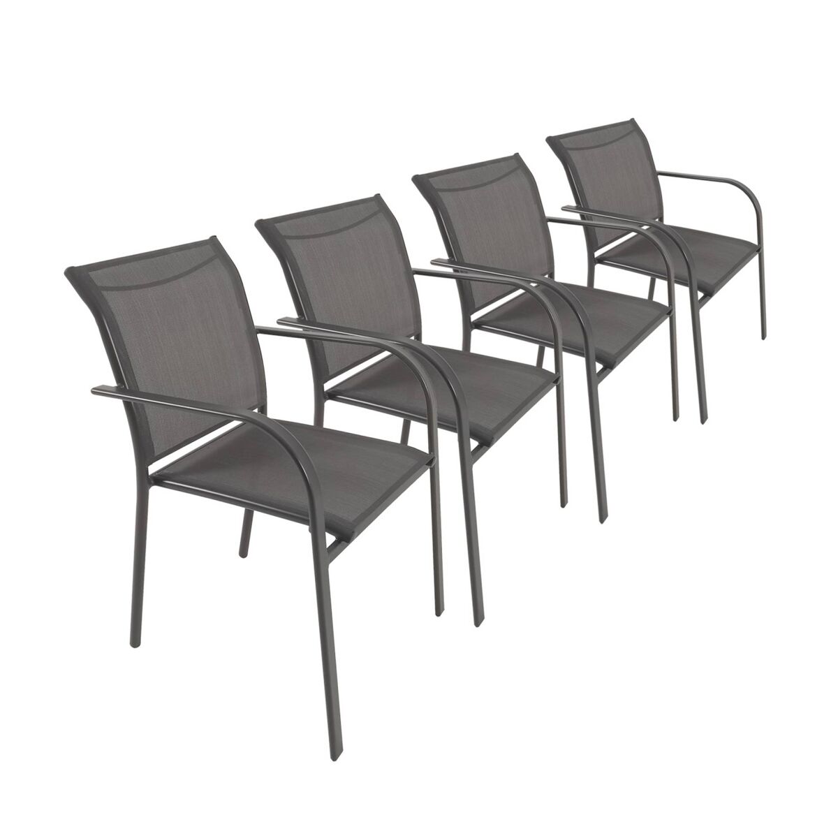 Cadeira de jardim em alumínio e textileno, set de 4, amara, antracite, 62x55x84 cm