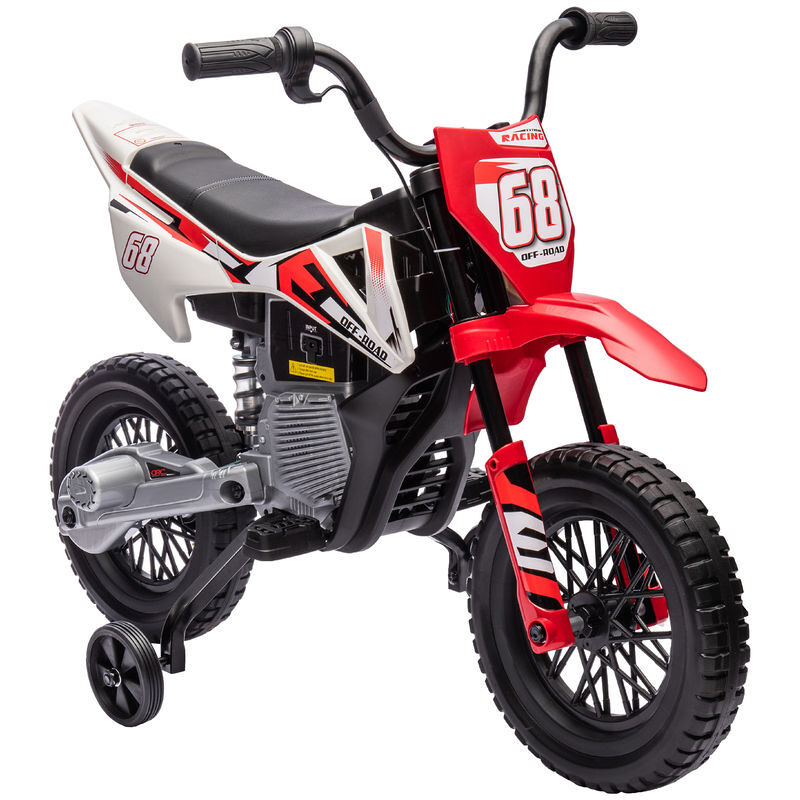 Aiyaplay mota électrique para enfants de +3 anos mota électrique infantil com bateria 12v música velocidade 2,4-5 km/h e rodas auxiliares removíveis carga 30 kg 107x56x70 cm rouge
