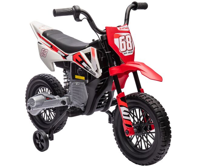 Aiyaplay mota électrique para enfants de +3 anos mota électrique infantil com bateria 12v música velocidade 2,4-5 km/h e rodas auxiliares removíveis carga 30 kg 107x56x70 cm rouge