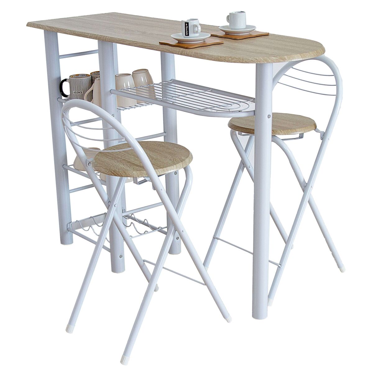 Mesa de cozinha alta nórdica com 2 bancos dobráveis 40x120
