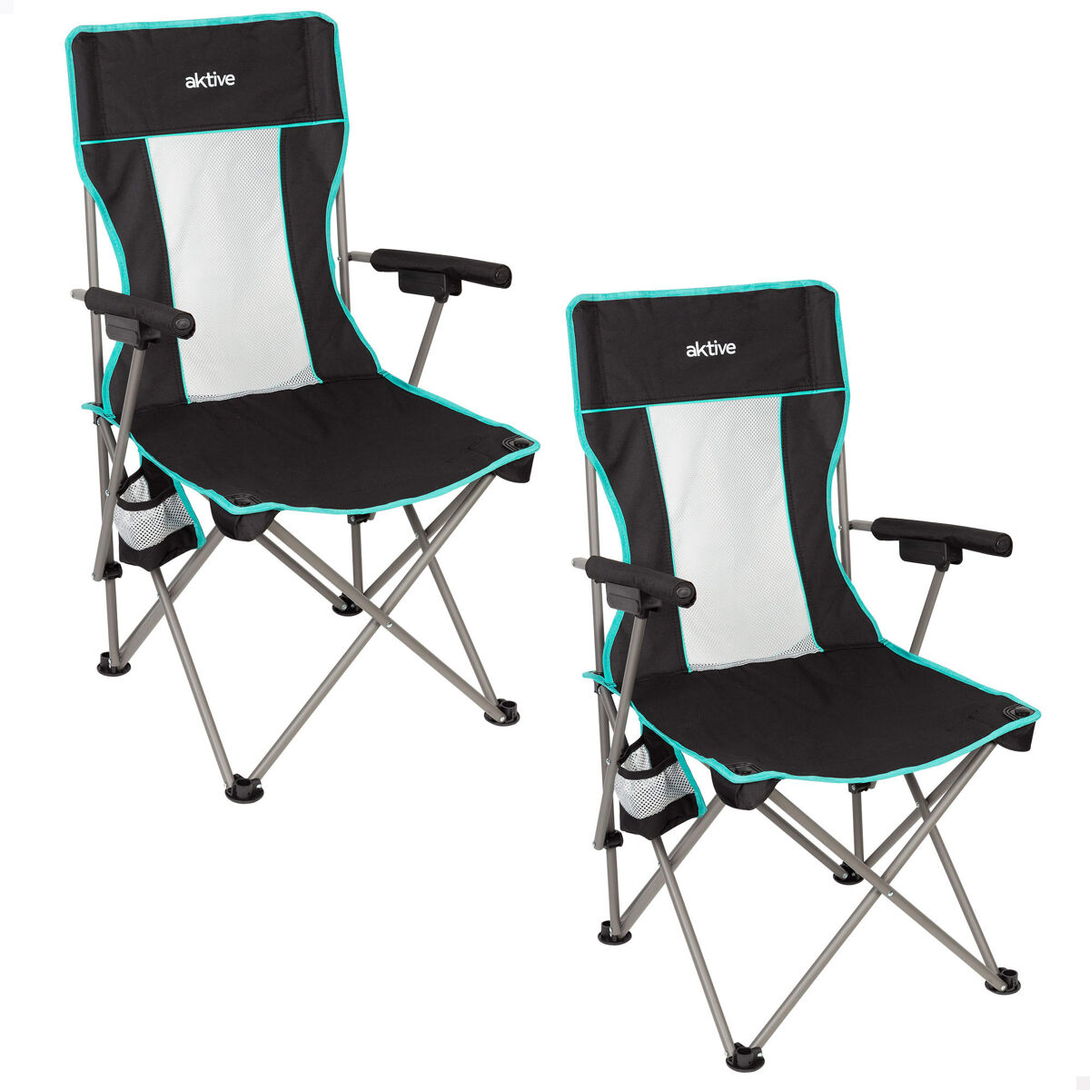 Aktive pack com 2 cadeiras de acampamento dobráveis de luxo 48x48x102 cm pretas com encosto de malha