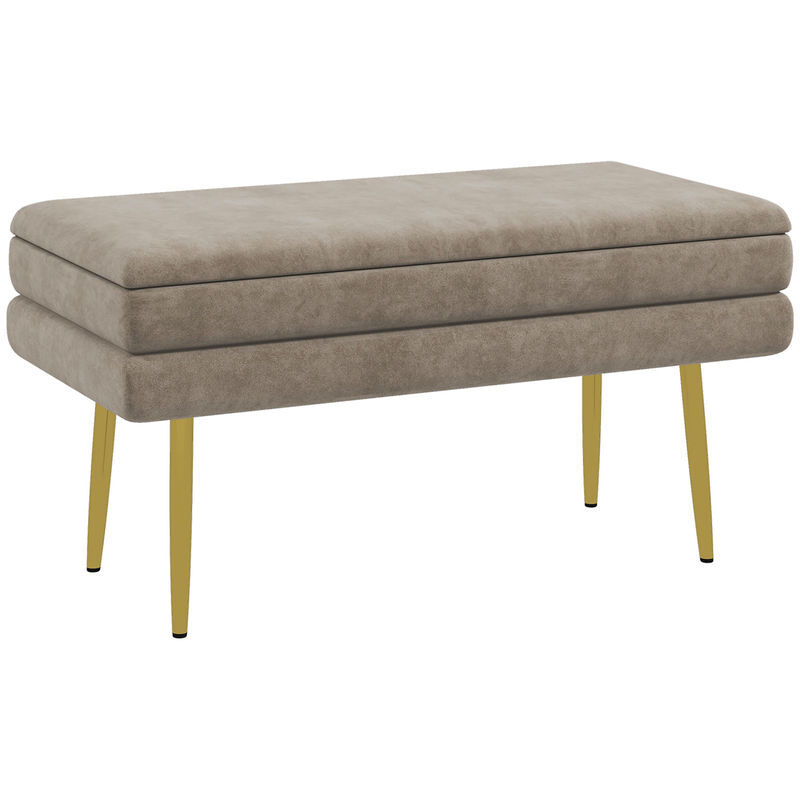 Homcom banco pé de cama 30l banco com armazenamento para dormitório estofado em veludo banco de entrada com pés de aço 79,5x37,5x43 cm bege