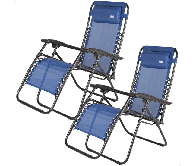 Pack de 2 cadeiras de jardim dobráveis gravidade zero bleu 2 posições aktive