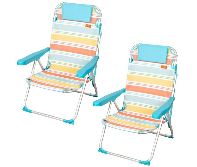 Aktive pacote de 2 cadeiras de acampamento dobráveis de luxo 48x60x90 cm multicoloridas 5 posições com encosto