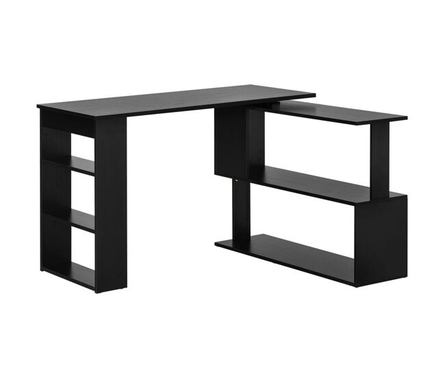 Homcom mesa de computador secretária mesa de canto giratória 360° com 5 prateleiras para casa escritório preto