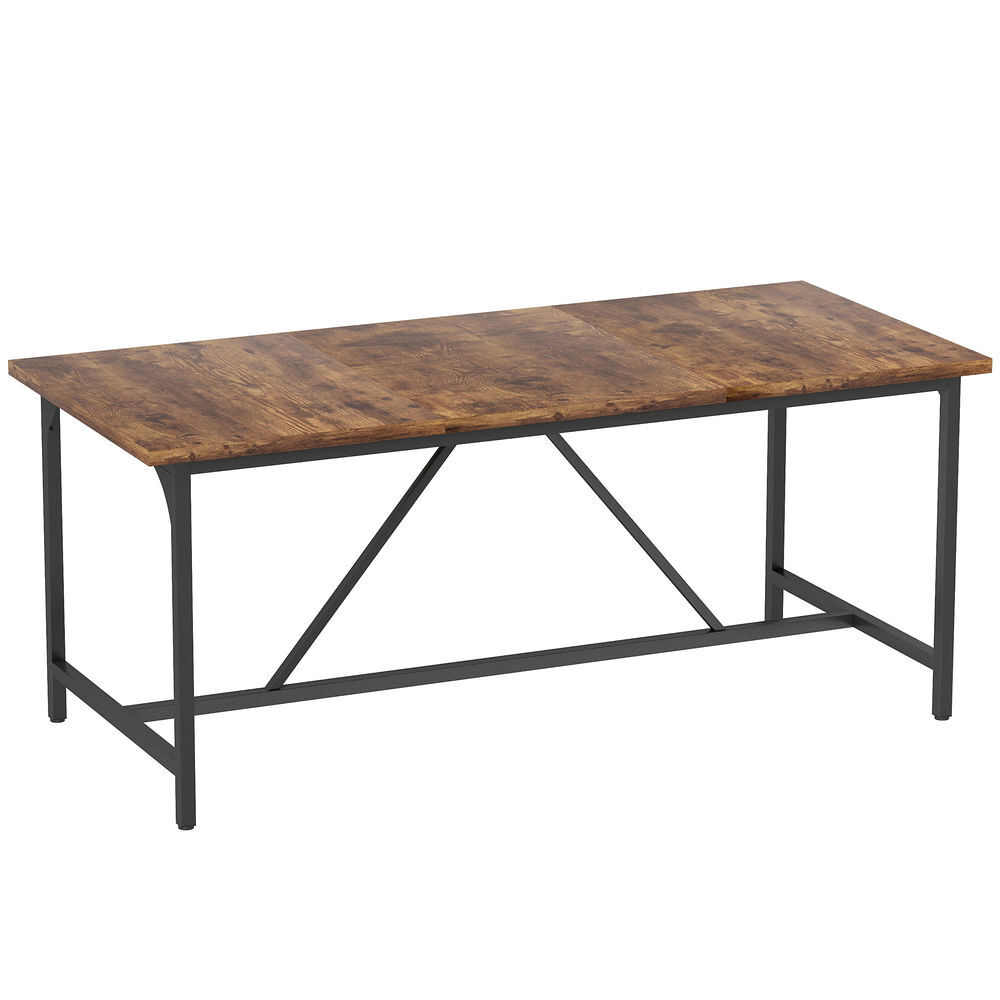 Homcom mesa de refeição retangular para 6-8 pessoas mesa de cozinha industrial com bancada grosso e pés de metal 180x80x75,5 cm castanho rústico