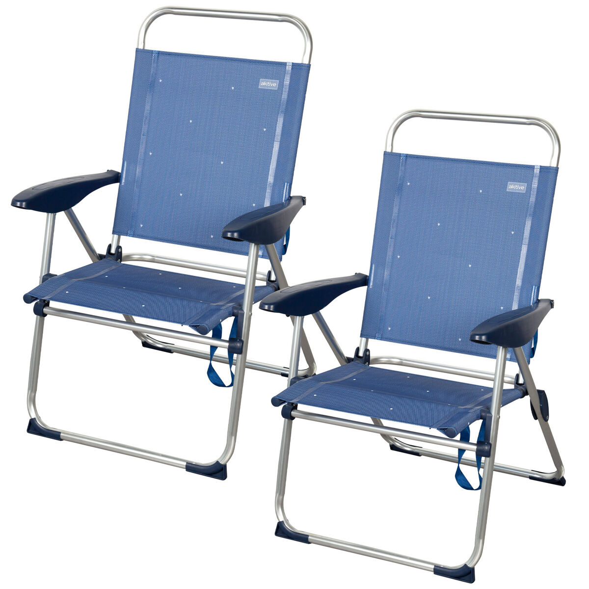 Aktive pacote de 2 cadeiras de praia dobráveis 48x60x100 cm bleu 4 posições