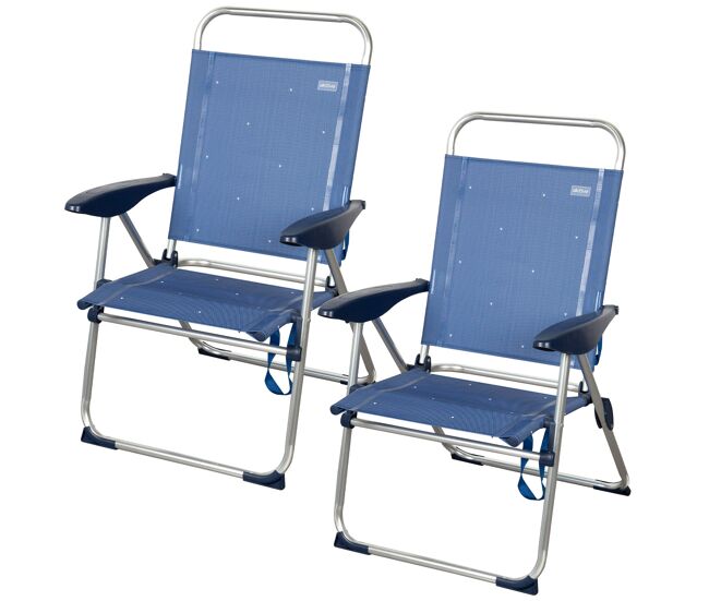 Aktive pacote de 2 cadeiras de praia dobráveis 48x60x100 cm bleu 4 posições